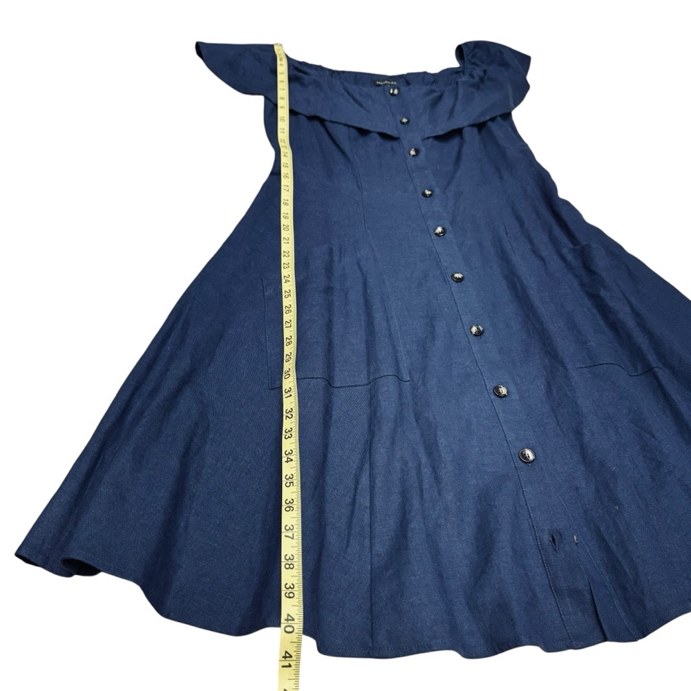 Saks Fifth Avenue Linen Off Shoulder Dress Size 14 Blue Sustainable Cottagecore - Picture 10 of 10